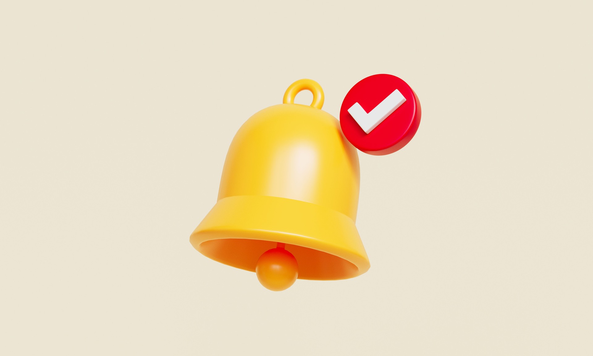 Notification Check Bell Icon. 3D Rendering